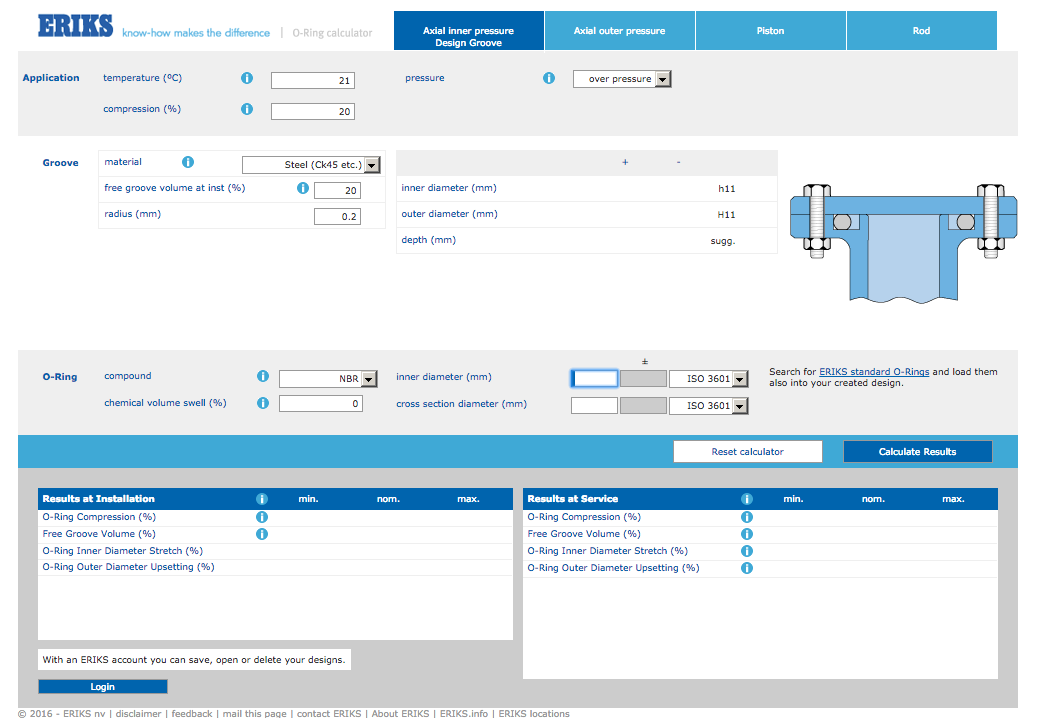 O-ring slot design calculator software